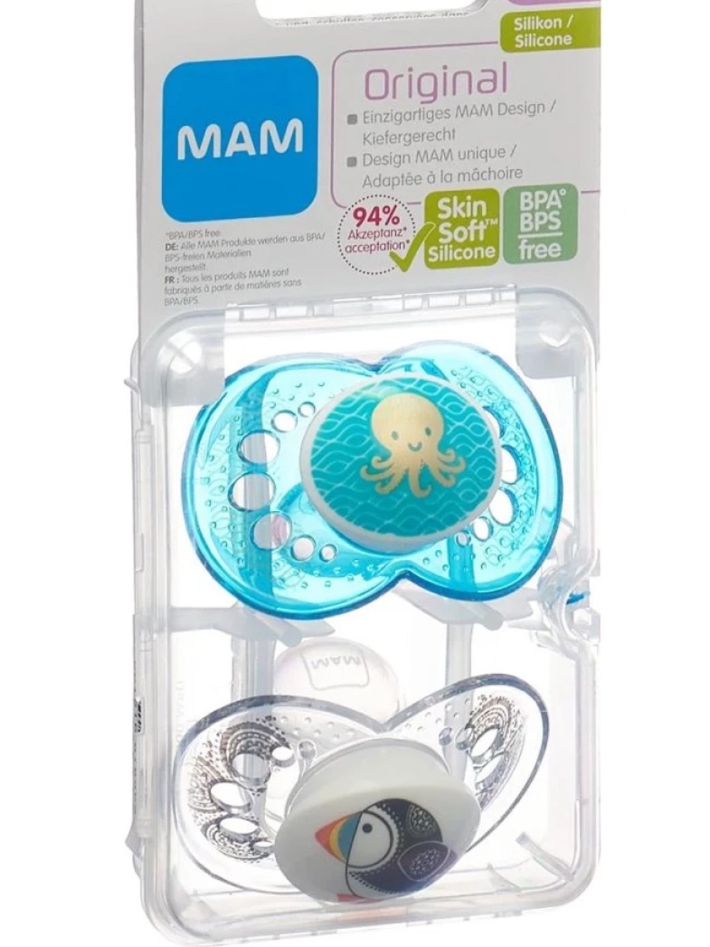 MAM Crystal Original Silicone Pacifiers - 16months Octopus and Penguin Design